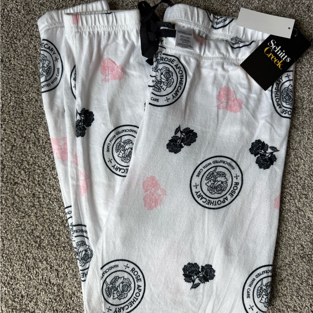 Shitt’s creek  White and Black Pajama Pants with Elastic Waistband